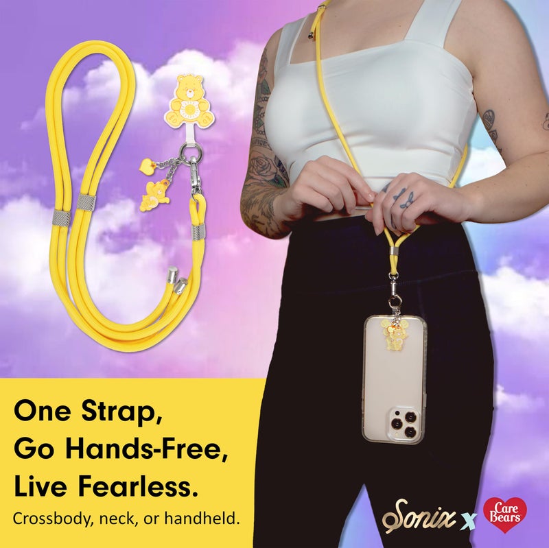 Sonix x Care Bears | Crossbody Phone Strap with Charms | Adjustable, Universal Cell Phone Rope Strap Lanyard | Yellow Cord | Funshine Bear - Image 2
