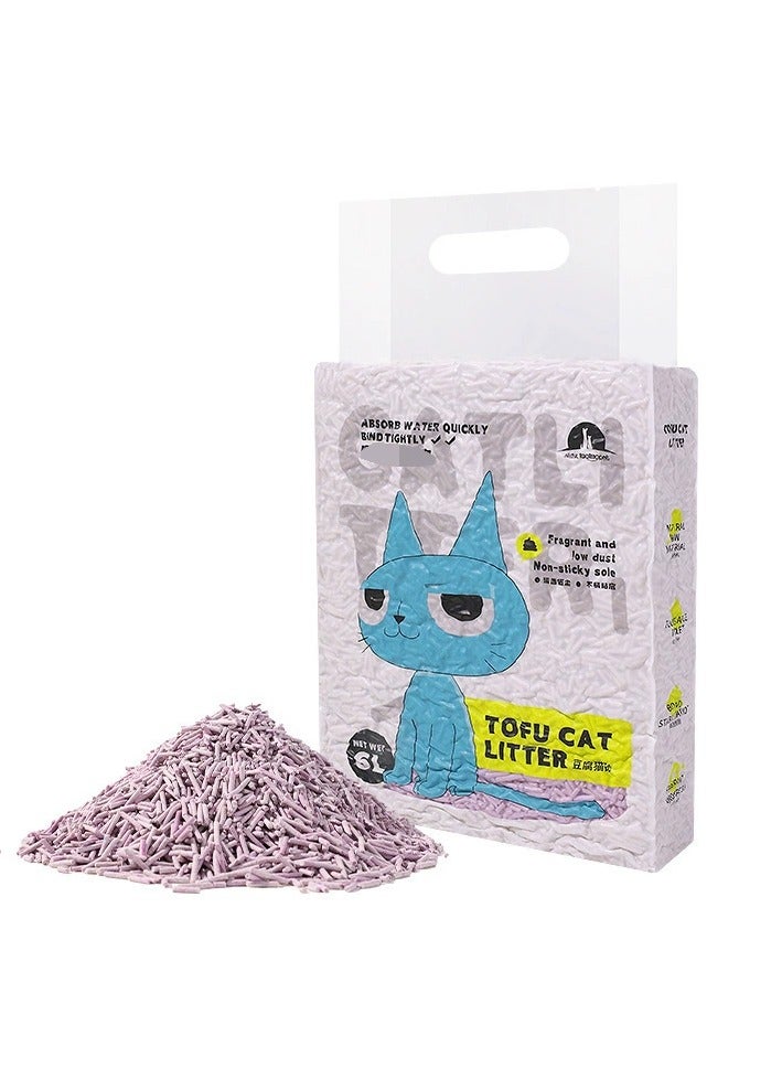 قمامة قطط توفو، حبيبات قمامة قطط متكتلة قابلة للتصريف، قمامة قطط طبيعية نقية خالية من الغبار، تتبع منخفض، قمامة قطط فائقة الامتصاص 6 لتر، 2.5 كجم/كيس، عبوة من قطعة واحدة (لافندر) - Image 1