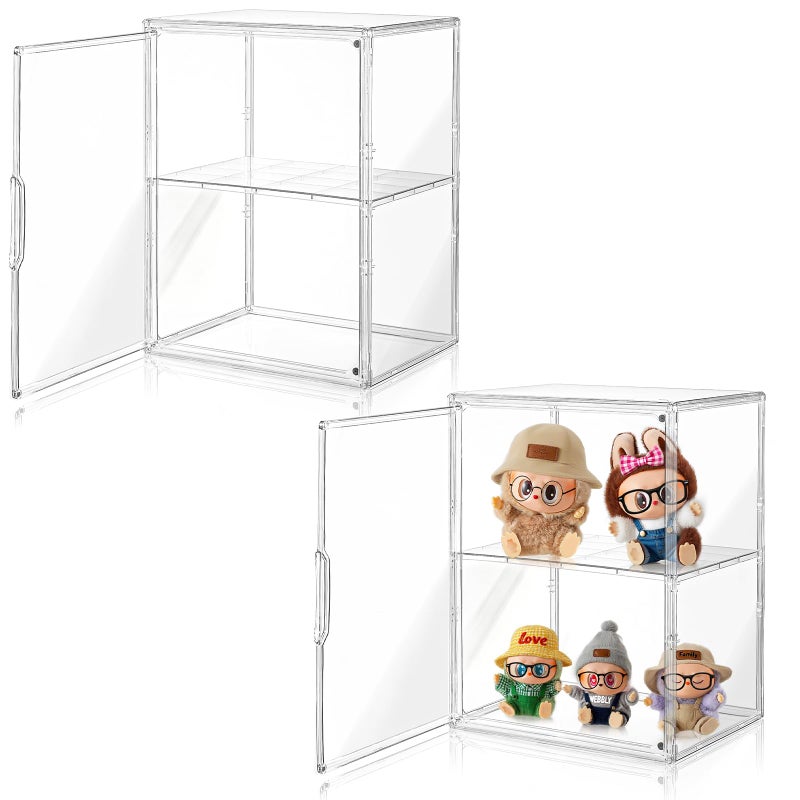 Amllas Acrylic Display Case for Collectibles, Clear Acrylic Display Box with 3 Adjustable Layers and Magnetic Door, Stackable Clear Storage Box/Bins for Figures,Lego, Book - Image 1
