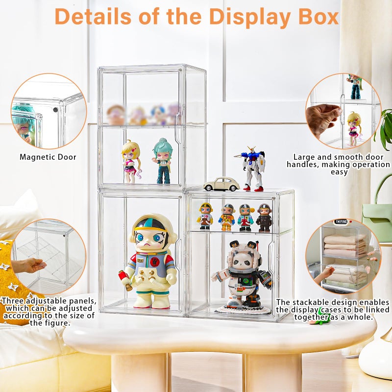 Amllas Acrylic Display Case for Collectibles, Clear Acrylic Display Box with 3 Adjustable Layers and Magnetic Door, Stackable Clear Storage Box/Bins for Figures,Lego, Book - Image 4