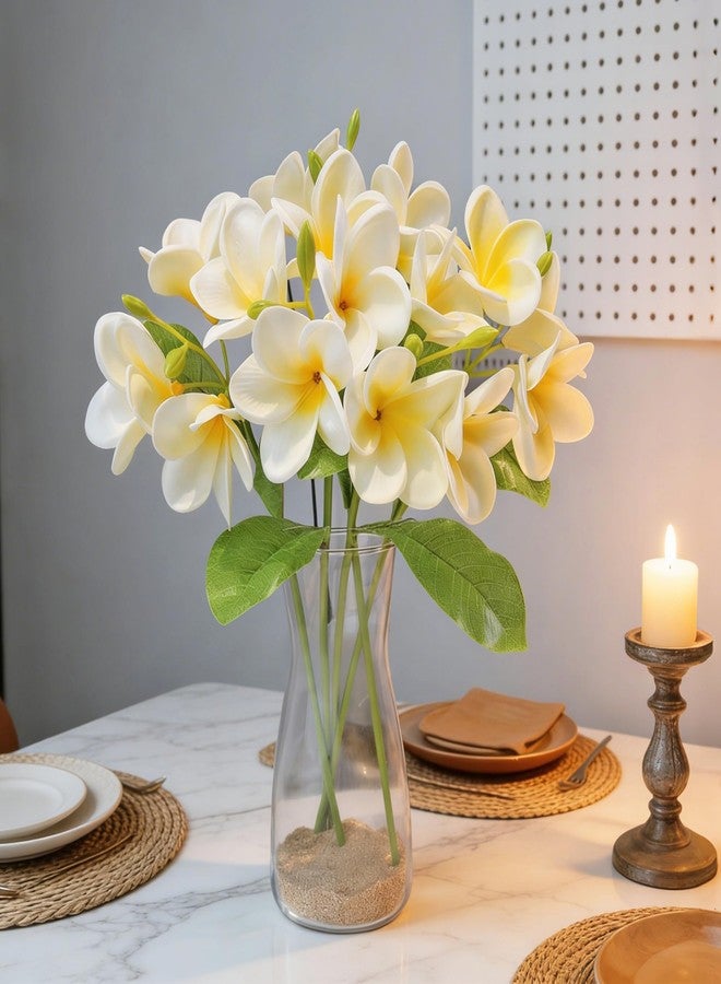 Htmeing 5PCS PU Real Touch Lifelike Artificial Plumeria Frangipani Flower Stems Wedding Home Party Spring Flowers Decoration (White) - Image 4
