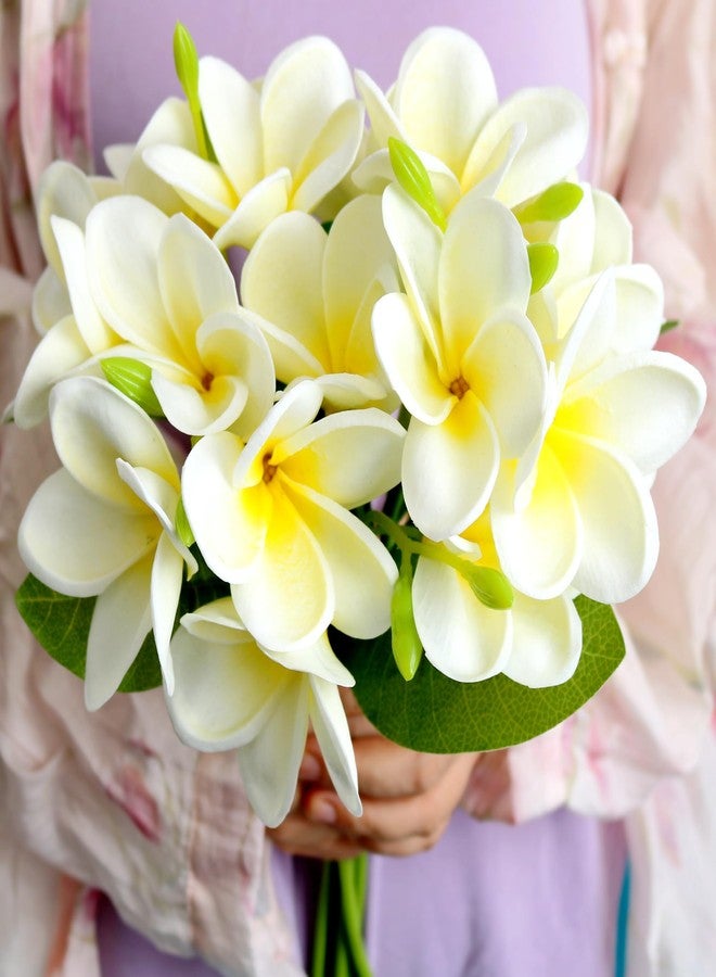 Htmeing 5PCS PU Real Touch Lifelike Artificial Plumeria Frangipani Flower Stems Wedding Home Party Spring Flowers Decoration (White) - Image 3