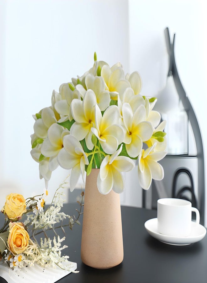 Htmeing 5PCS PU Real Touch Lifelike Artificial Plumeria Frangipani Flower Stems Wedding Home Party Spring Flowers Decoration (White) - Image 5