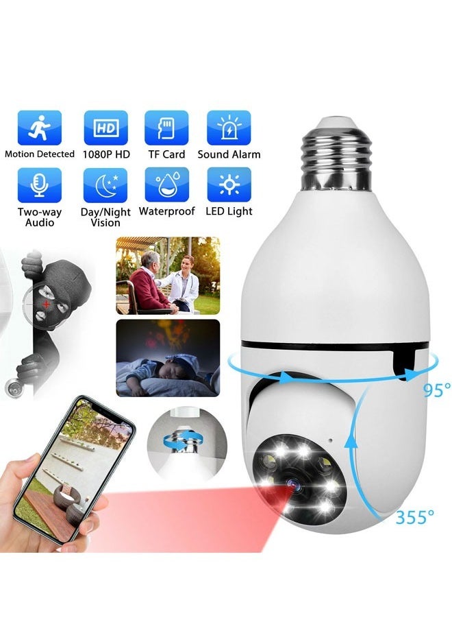 HQ 1080P WiFi Home Security Bulb Light Camera E27 Wireless Surveillance Video IP Camera 360 Degree Panoramic Baby Pet CCTV Monitor with Night Vision Two-Way Audio Motion Detection  - Image 1
