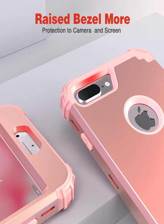 اي دي ويل جراب IDweel لهاتف iPhone 8 Plus، وجراب لهاتف iPhone 7 Plus مع واقي شاشة، حماية هجينة 3 في 1 مقاومة للصدمات، غطاء متين من البولي كربونات الصلب مع حافة من السيليكون الناعم، غطاء قوي لكامل الجسم، لون ذهبي وردي - Image 5