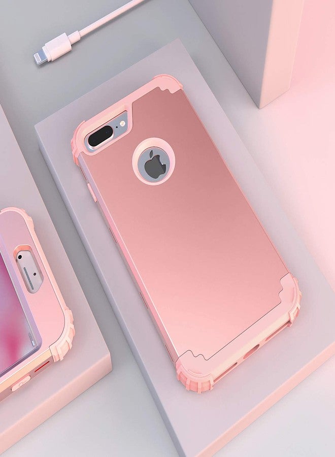 اي دي ويل جراب IDweel لهاتف iPhone 8 Plus، وجراب لهاتف iPhone 7 Plus مع واقي شاشة، حماية هجينة 3 في 1 مقاومة للصدمات، غطاء متين من البولي كربونات الصلب مع حافة من السيليكون الناعم، غطاء قوي لكامل الجسم، لون ذهبي وردي - Image 3