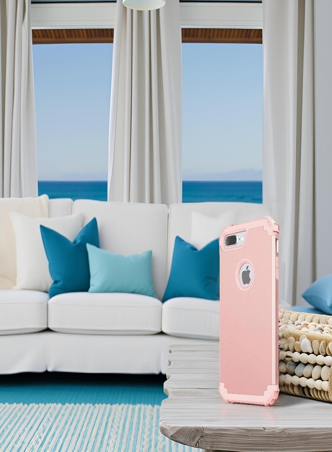 اي دي ويل جراب IDweel لهاتف iPhone 8 Plus، وجراب لهاتف iPhone 7 Plus مع واقي شاشة، حماية هجينة 3 في 1 مقاومة للصدمات، غطاء متين من البولي كربونات الصلب مع حافة من السيليكون الناعم، غطاء قوي لكامل الجسم، لون ذهبي وردي - Image 4