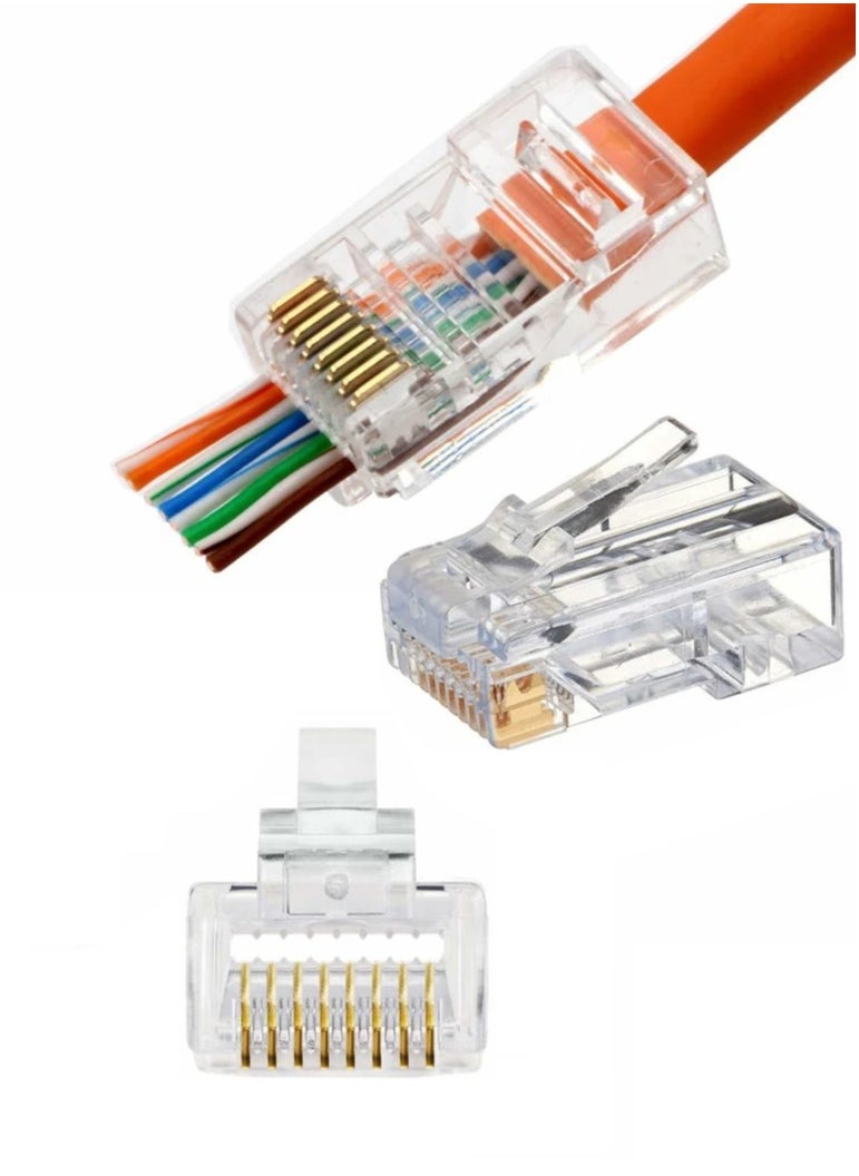 Taimi 100-Pack RJ45 Pass Through Connectors – Cat 5/Cat 6 Crimp Plug for Unshielded Twisted Pair (UTP) Solid Network Cables  - Image 1