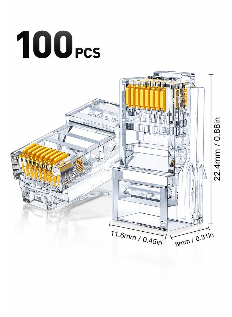 Hivision 100-Pack RH45 Pass Through Connectors – Cat 5/Cat 6 Crimp Plug for Unshielded Twisted Pair (UTP) Solid Network Cables - Image 4