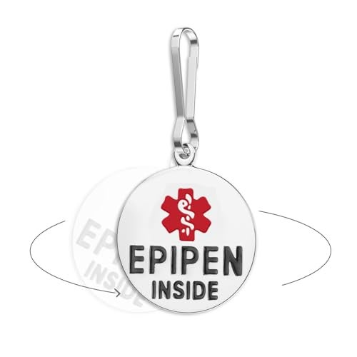 Divoti EpiPen Inside Medical Alert Tag – Reliable Essential Safety ID for Anaphylaxis – High-Visibility Dual-Sided Tag for Backpacks, Medical Kits & EDC – 1 Unit 1"/SS/Zipper Pull - Image 1