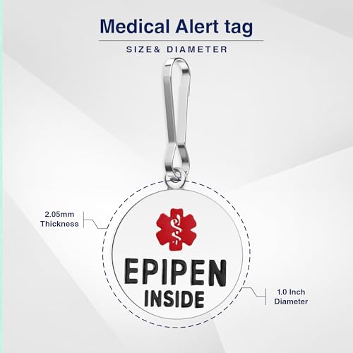 Divoti EpiPen Inside Medical Alert Tag – Reliable Essential Safety ID for Anaphylaxis – High-Visibility Dual-Sided Tag for Backpacks, Medical Kits & EDC – 1 Unit 1"/SS/Zipper Pull - Image 4