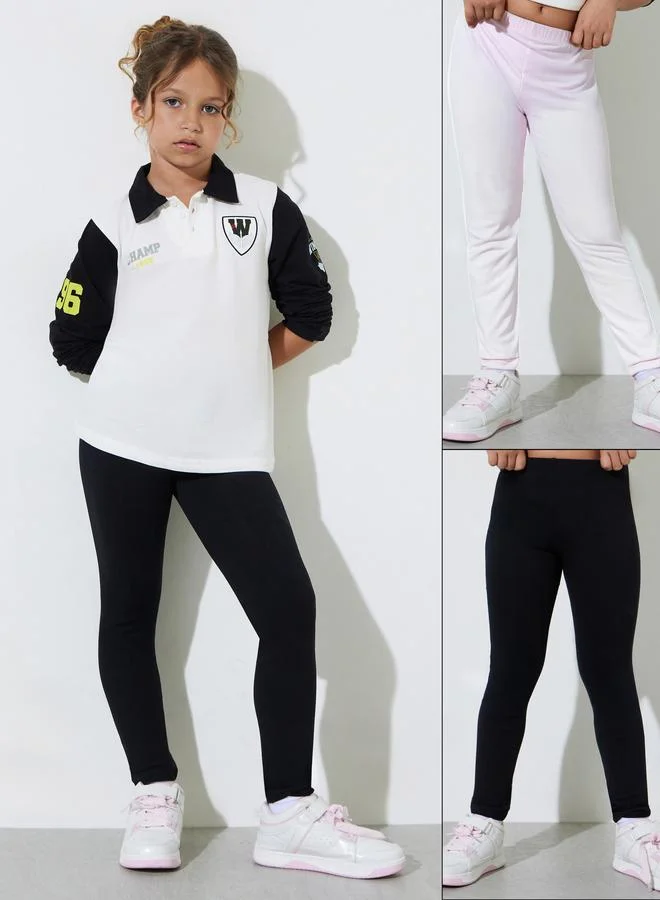 ستايلي Teen Girls Pack of 2 - Black Cotton Leggings