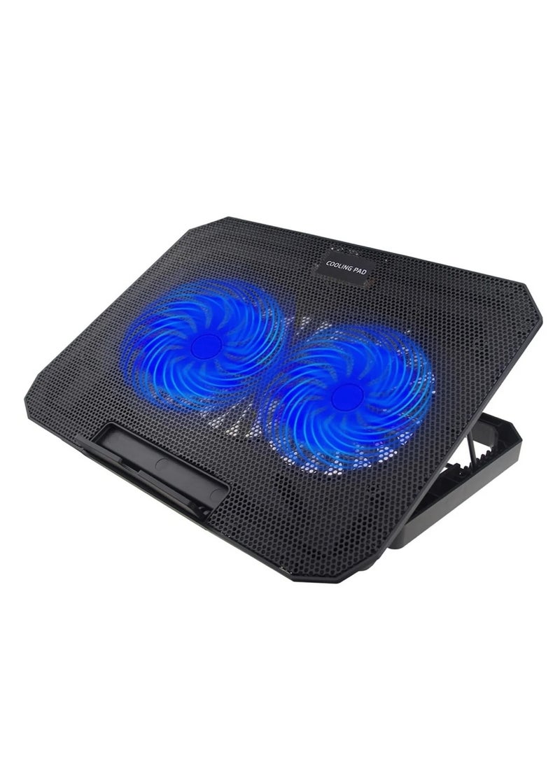 N11 Adjustable Mute Notebook Dual Fan Cooler Desktop Laptop Cooling Stand - Blue Light - Image 1