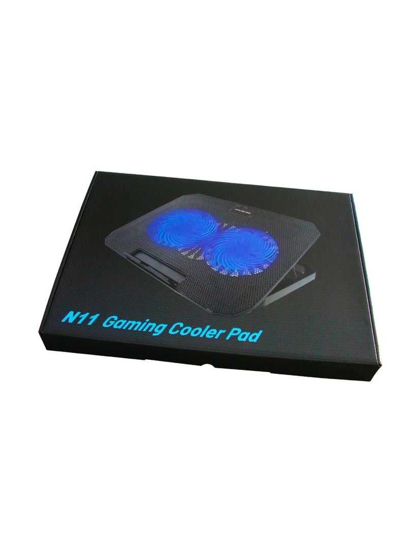 N11 Adjustable Mute Notebook Dual Fan Cooler Desktop Laptop Cooling Stand - Blue Light - Image 2