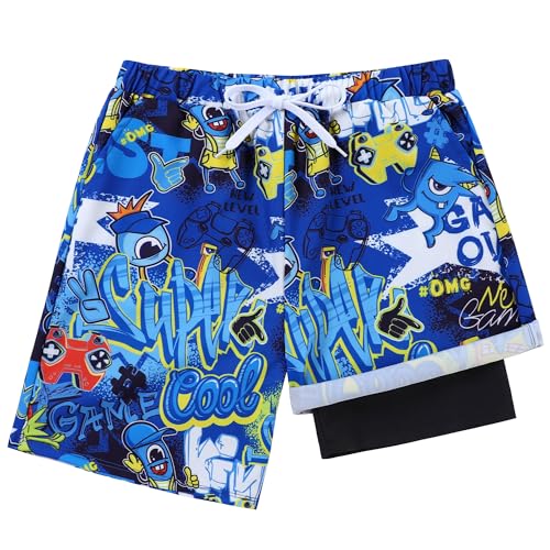 Latnnut Boys Swim Trunks Compression Liner Blue Game Console Swim Shorts Quick Dry Bathing Suit with Boxer Brief Swimwear Size 11 12 - Image 1