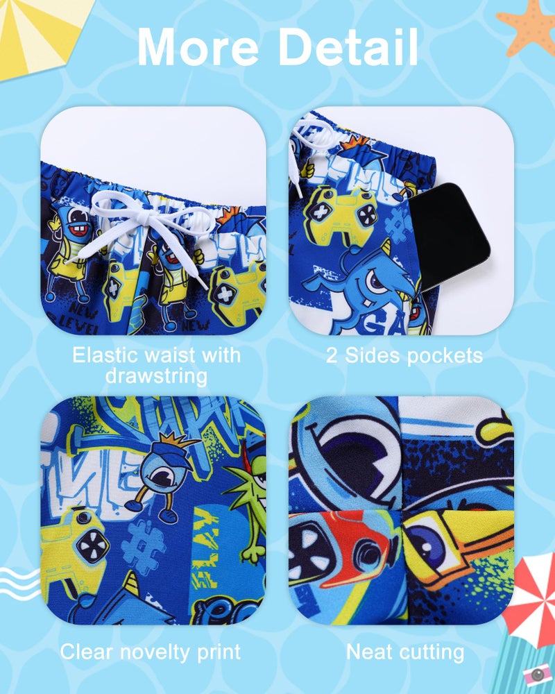 Latnnut Boys Swim Trunks Compression Liner Blue Game Console Swim Shorts Quick Dry Bathing Suit with Boxer Brief Swimwear Size 11 12 - Image 5