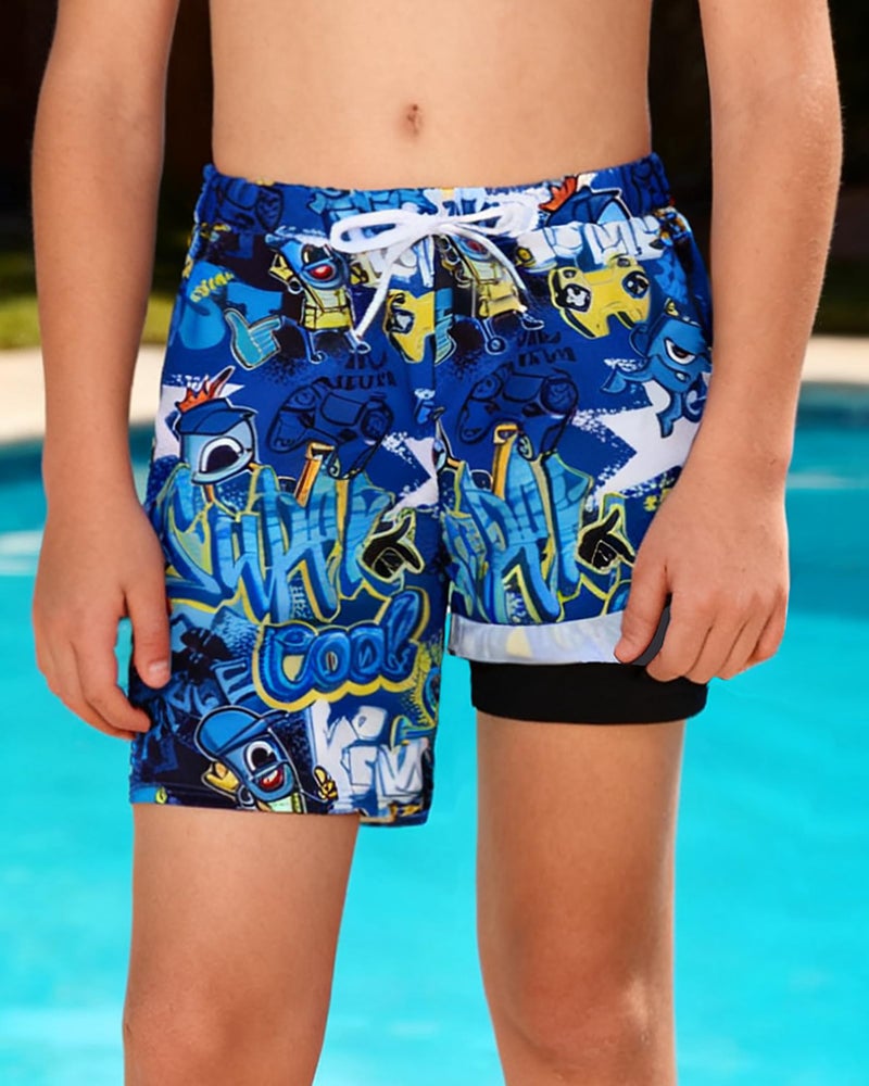Latnnut Boys Swim Trunks Compression Liner Blue Game Console Swim Shorts Quick Dry Bathing Suit with Boxer Brief Swimwear Size 11 12 - Image 2
