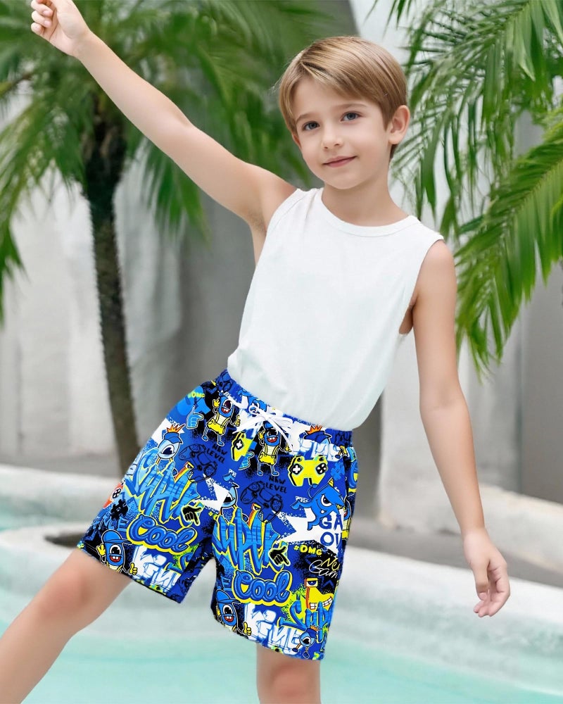 Latnnut Boys Swim Trunks Compression Liner Blue Game Console Swim Shorts Quick Dry Bathing Suit with Boxer Brief Swimwear Size 11 12 - Image 3
