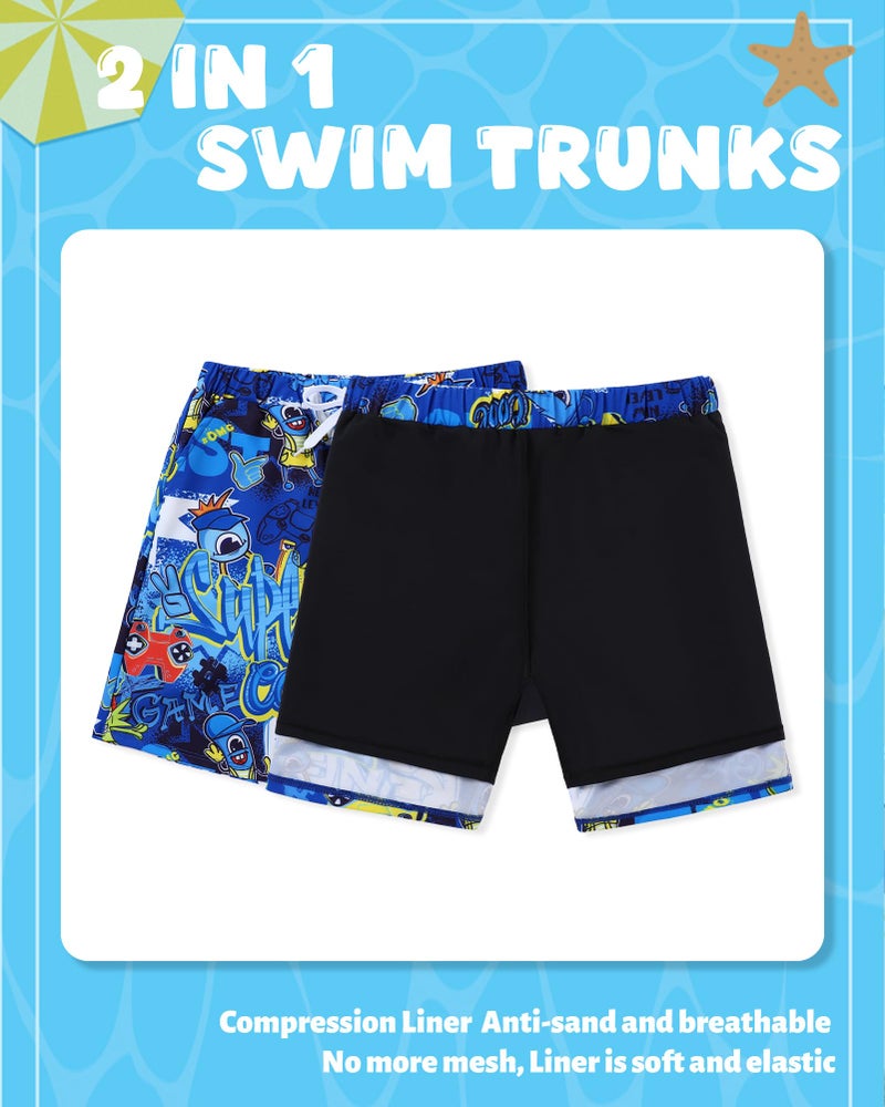 Latnnut Boys Swim Trunks Compression Liner Blue Game Console Swim Shorts Quick Dry Bathing Suit with Boxer Brief Swimwear Size 11 12 - Image 4