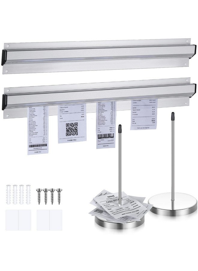 Photect 4 Pcs Ticket Holder For Restaurant Set Including 2 Stainless Steel Receipt Holder Spike Ticket Spike And 2 Aluminum Slide Rack Rail For Restaurant Cafes Kitchen(Silver 15.8 X 2.3 Inch) - Image 1