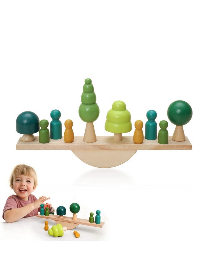Promise Babe Wooden Tree Toys Balance Toys Wooden Peg Dolls Preschool Learning Educational Montessori Toys, Natural Woodland Trees Creative Accessories for Home Decor - Image 1