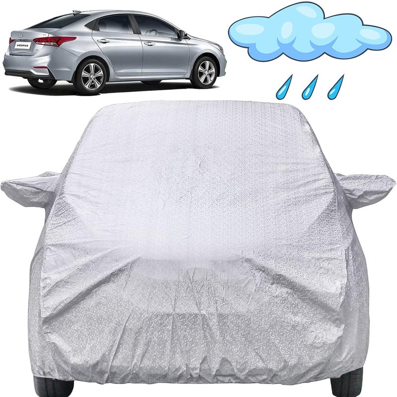 Autofact NexGen Verna Waterproof Car Cover with Mirror Pockets, Shinning Silver Design, Non Woven Fabric,Triple Stitched, Compatible with Hyundai NexGen Verna Car Cover (2017 to 2022), Car Accessories - Image 1