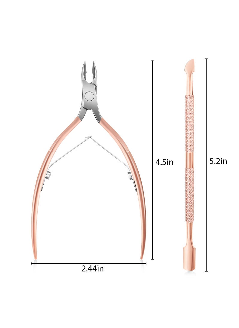 SYOSI - Cuticle Trimmer with Cuticle Pusher, KASTWAVE Cuticle Remover Professional Stainless Steel Cuticle Cutter Nippers Rainbow Sharp Durable Pedicure Manicure Tools for Fingernails and Toenails (Rose Gold) - Image 1
