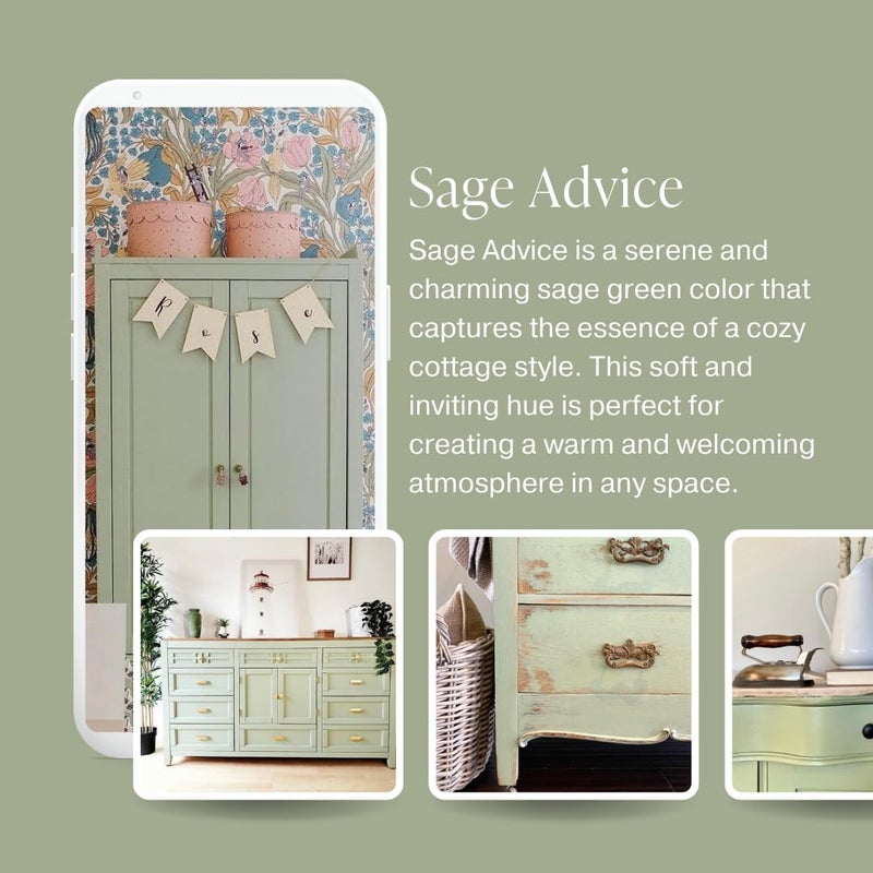 Country Chic Paint Country Chic All-in-One Chalk Paint for Furniture, Cabinets, Home Decor, Eco-Friendly, Matte Finish, Built-In Primer & Top Coat for Wood, Metal - Sage Advice (sage Green) - 8 oz (237 ml) - Image 3