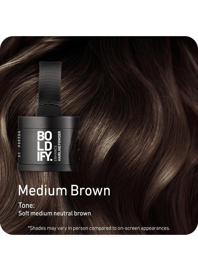 Boldify بودرة بولديفاي لتغطية خط الشعر - لون شعر لمسة جذرية لتغطية الشعر الرمادي - بودرة لإخفاء بقع الصلع للنساء والرجال - مقاومة للبقع لمدة 48 ساعة - بني متوسط - Image 2