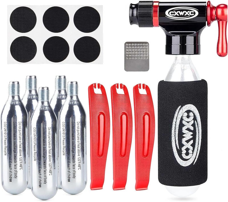 Kadacha CO2 Inflator Kit with 5 X 16g CO2 Threaded Cartridges- Presta & Schrader Valve Compatible -Portable CO2 Bike Tire Pump Come with Glueles Repair Kit for Road & Mountain Bike - Image 1