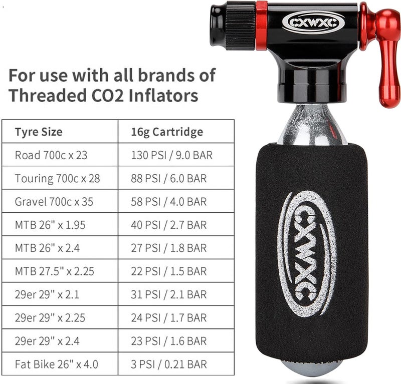 Kadacha CO2 Inflator Kit with 5 X 16g CO2 Threaded Cartridges- Presta & Schrader Valve Compatible -Portable CO2 Bike Tire Pump Come with Glueles Repair Kit for Road & Mountain Bike - Image 5