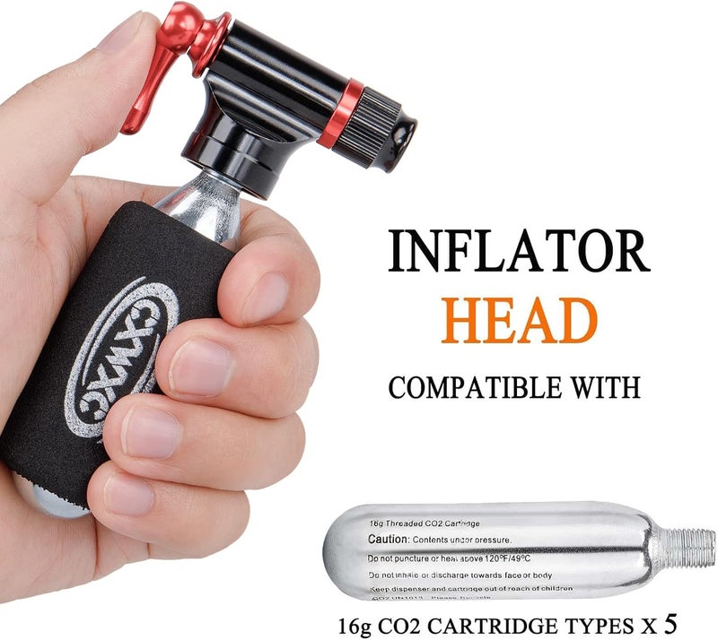 Kadacha CO2 Inflator Kit with 5 X 16g CO2 Threaded Cartridges- Presta & Schrader Valve Compatible -Portable CO2 Bike Tire Pump Come with Glueles Repair Kit for Road & Mountain Bike - Image 2