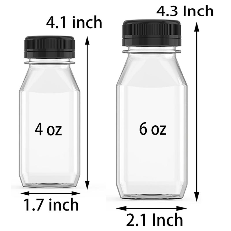 Hulless 6 Ounce Plastic Juice Bottle Drink Containers 5 Pcs Juicing Bottles with Black Lids, Suitable for Juice, Smoothies, Milk and Homemade Beverages - Image 2