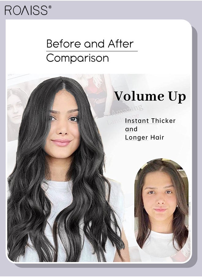 roaiss - Invisible Wire Hair Extensions with Transparent Headband Adjustable Size with 4 Secure Clips Black Long Wavy Hairpiece 20 Inch for Women - Image 1