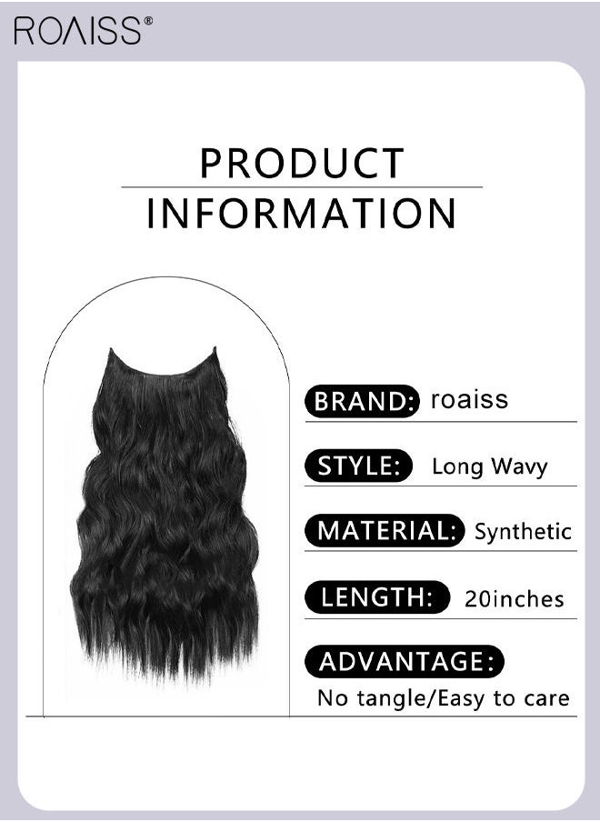 roaiss - Invisible Wire Hair Extensions with Transparent Headband Adjustable Size with 4 Secure Clips Black Long Wavy Hairpiece 20 Inch for Women - Image 1