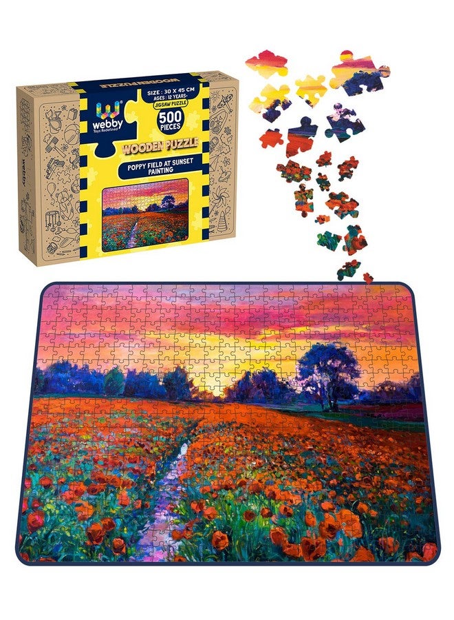 Webby Kids Poppy Field at Sunset Painting Wooden Jigsaw Puzzle, 500 Pieces - Image 2