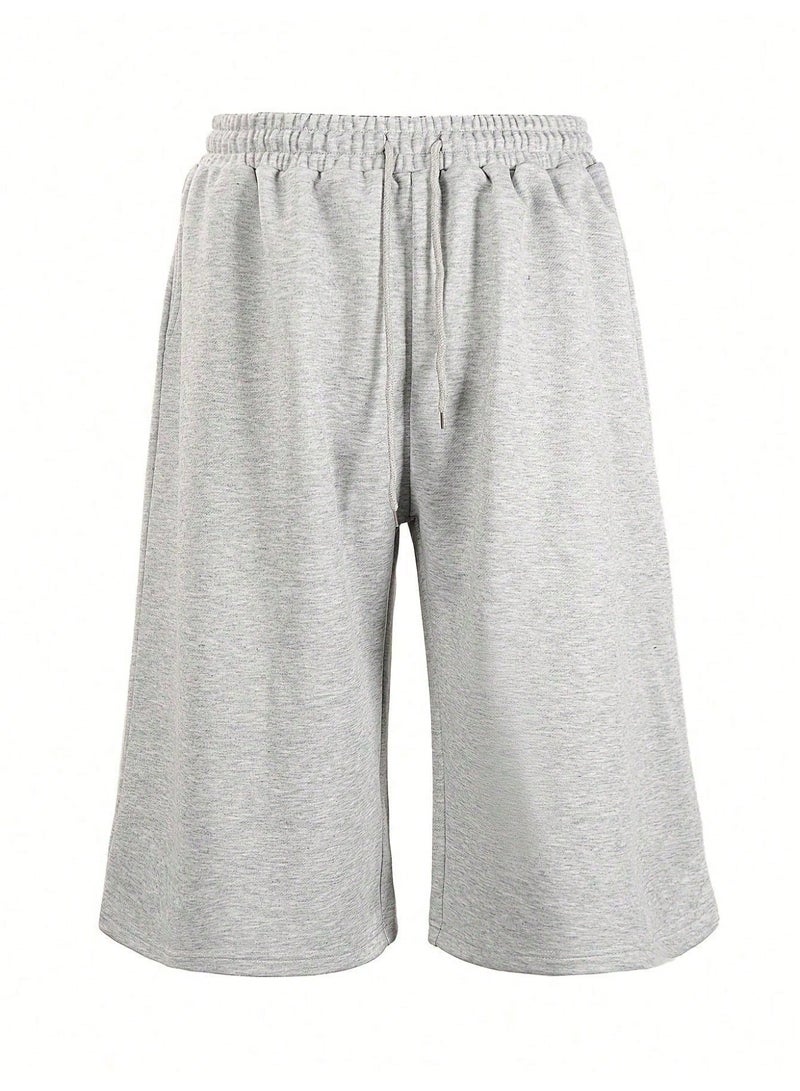 Men's Oversized Sweatshorts Casual Wide Leg Grey Cotton-Blend Half Pants with Elastic Waist - Image 5