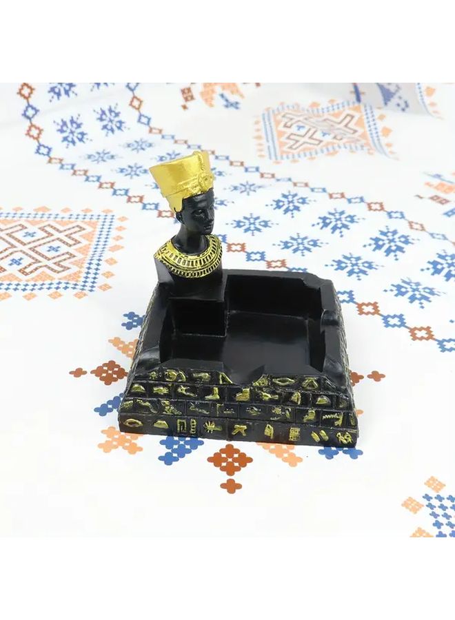 مصرع فرعون الهرم منفضة سجائر قديمة ديكور راتنجي بنقوش هيروغليفية تاج ذهبي - Image 1