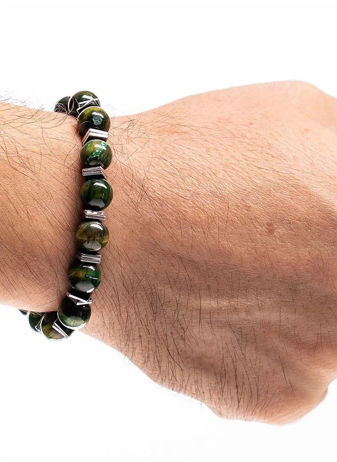 كريسوستوموس Handmade Beaded Bracelet for Men with Green Tiger Eye