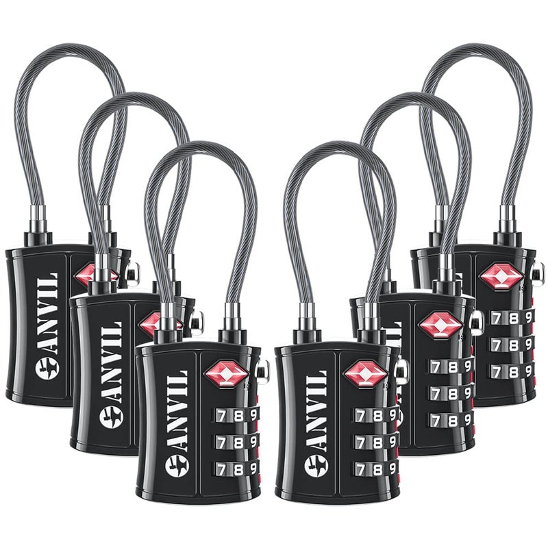 ANVIL TSA Approved Luggage Locks - Re-settable 3-Digit Combination Cable Lock with Alloy Body, Keyless Travel Sentry Accepted Padlock for Gym Locker, Golf Bags, Suitcases - Image 1