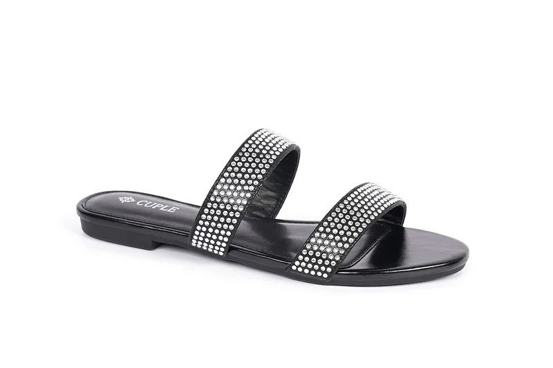Cuple Womens embelished two-strap slide Sandals
