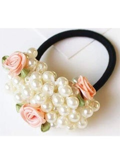 Suoirblss 4PCS Fashion Women Imitation Pearl Elastic Hair Ties Beaded Hair Band Rope Scrunchie Ponytail Holder Hair Accessories (B#)  - Image 3
