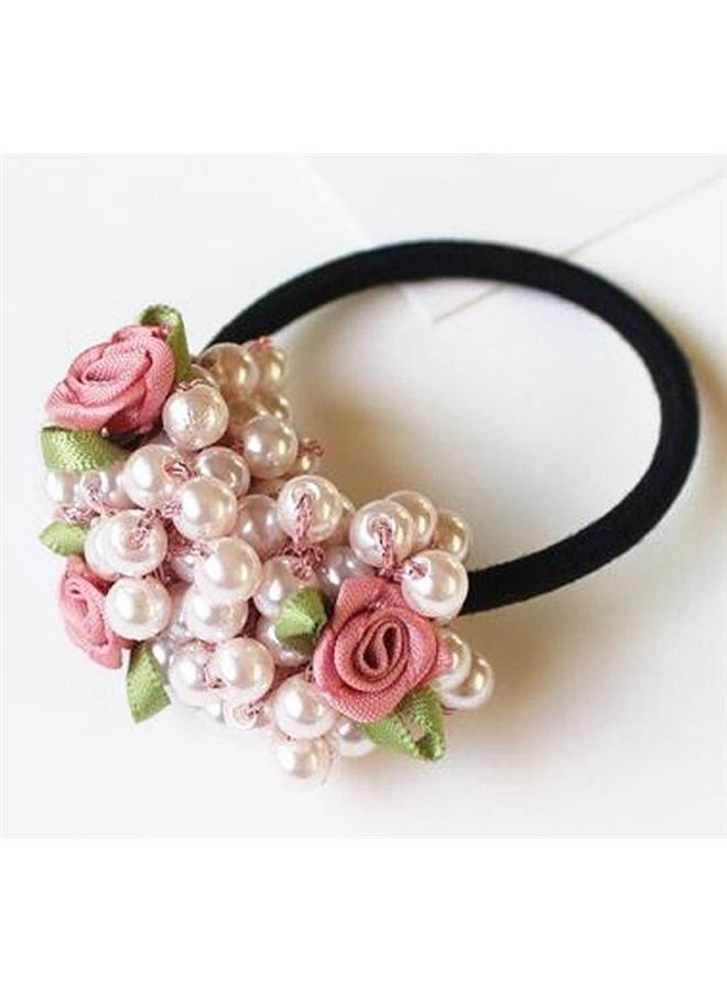 Suoirblss 4PCS Fashion Women Imitation Pearl Elastic Hair Ties Beaded Hair Band Rope Scrunchie Ponytail Holder Hair Accessories (B#) - Image 2