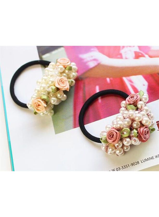 Suoirblss 4PCS Fashion Women Imitation Pearl Elastic Hair Ties Beaded Hair Band Rope Scrunchie Ponytail Holder Hair Accessories (B#) - Image 5