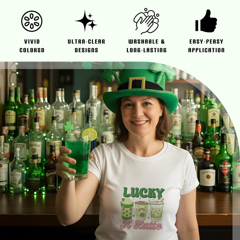 INCOK St Patrick's Day DTF Transfers Ready to Press - 30 Sheets Iron on Transfers for T-Shirts, Lucky Shamrock Iron on Patches for Clothes for Hat Bag Jeans Tablecloth Garden Flag DIY Irish Crafts - Image 3