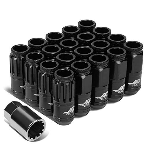 J2 Engineering 16Pcs 7075 Aluminum Open End M12 x 1.25 Lug Nuts w/4Pcs Lock Nuts & Key, Black, Fit Conical Seat, LN-T7-002-125-BK - Image 1