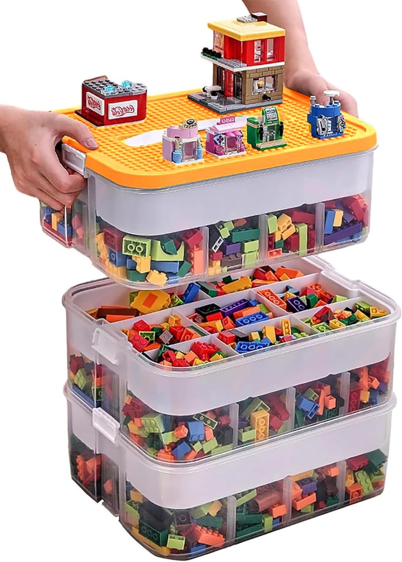 WillingHeart Kids Toy Organizer for Lego Stackable Storage Compartments Bins With Base Plates Lids 3 Tiers Clear Building Bricks Board Game Puzzle Boxes Plastic Craft Sorting Separator Travel Chest Case - Image 1