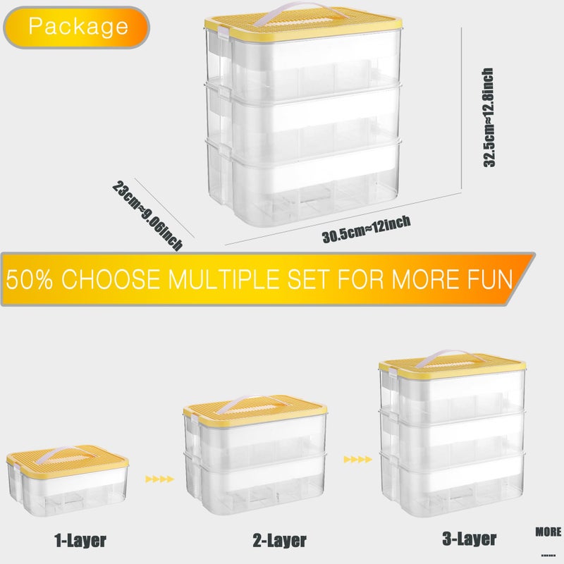 WillingHeart Kids Toy Organizer for Lego Stackable Storage Compartments Bins With Base Plates Lids 3 Tiers Clear Building Bricks Board Game Puzzle Boxes Plastic Craft Sorting Separator Travel Chest Case - Image 5