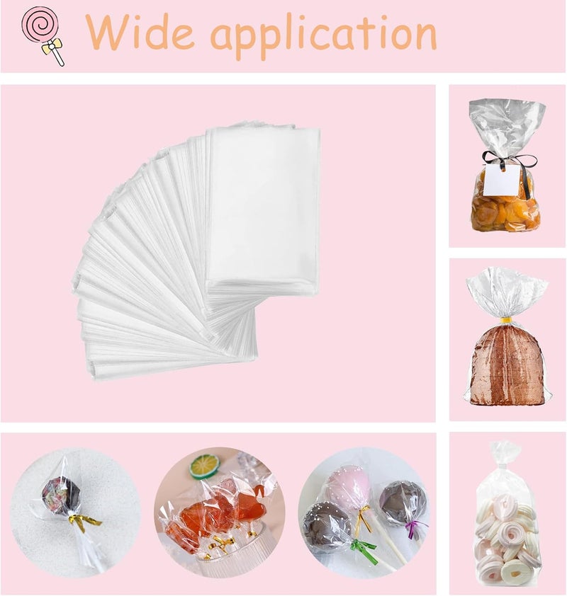 Eiahonen 300 PCS Cake Pop Sticks and Wrappers Kit, Including 100ct 4-inch Papery Lollipop Treat Sticks, 100ct Clear Parcel Bags, 100ct Colorful Twist Ties for Cake Pops, Chocolates and Cookies - Image 3