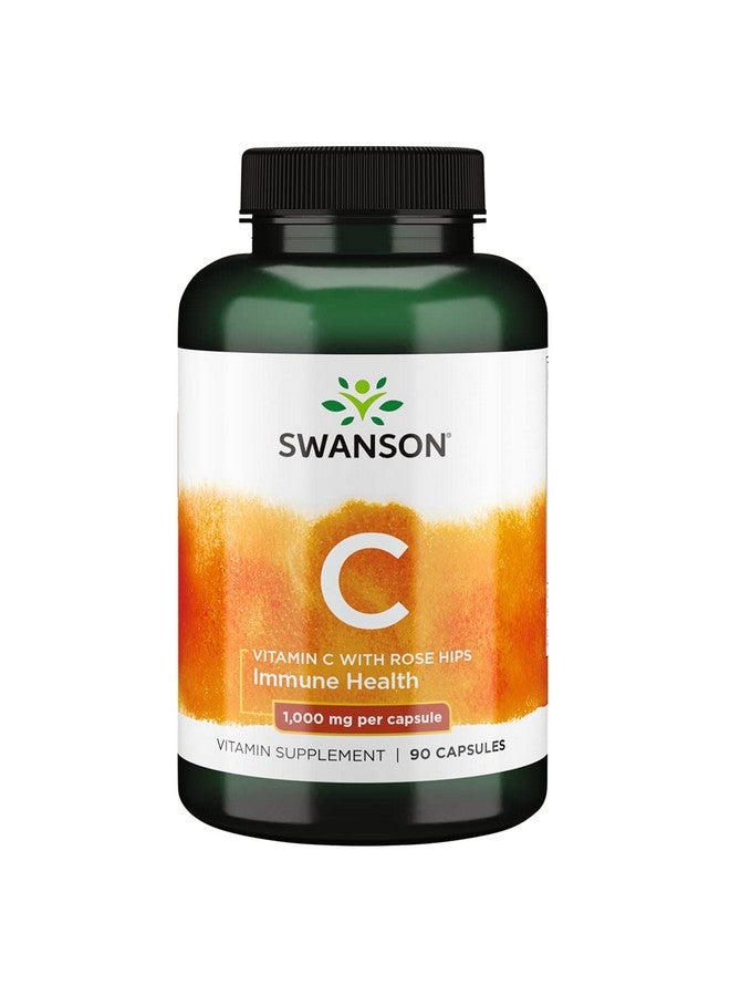 SWANSON Vitamin C W/Rose Hips Herbal Supplement Promoting Skin Health Heart Health & Immune System Support Natural Formula Promoting Protection & Wellness (90 Capsules 1000Mg Each) - Image 1
